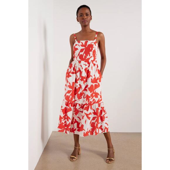 Evereve Coral & White Floral Print Ria Maxi Dress Women's Size Small Square Neck - Picture 9 of 9